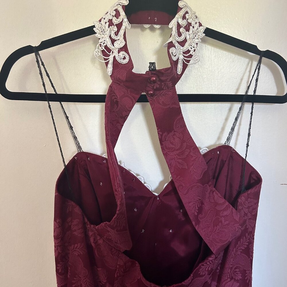 Vintage Roberta Mock-Neck Strapless Dress with Embroidered Collar - Size 9/10 - Picture 4 of 10
